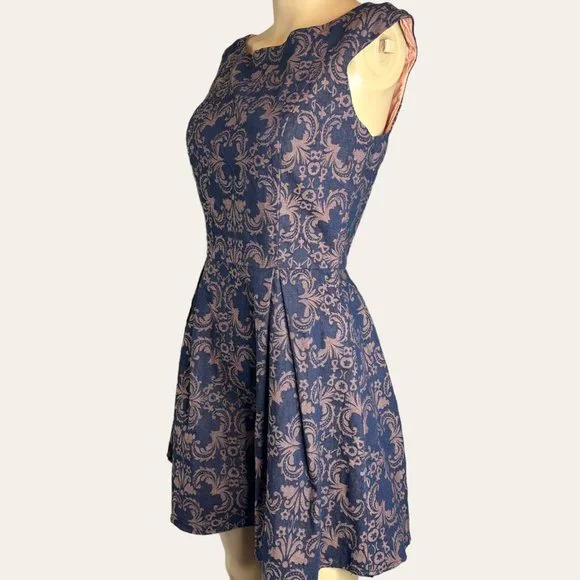 Addie|Fit & Flare Dress|Small|Brown Black|Knee Length|Sleeveless|Pleated|Cotton - Picture 3 of 15